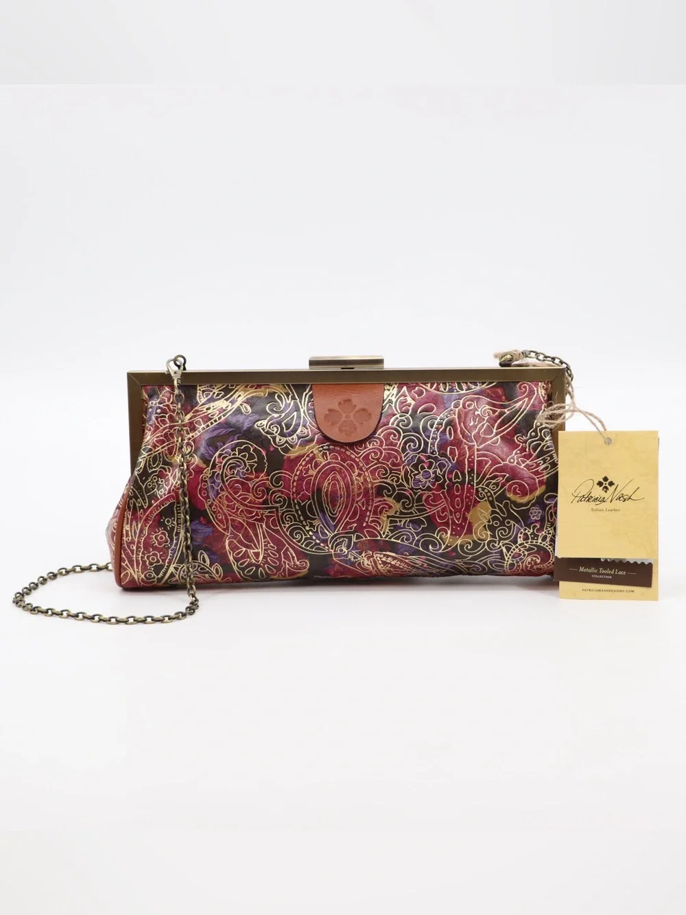 New Patricia Nash Athena Leather Convertible Shoulder Bag Clutch Paisley